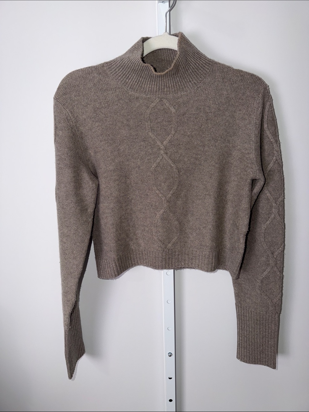 NAADAM Taupe Cropped Cable Turtleneck Sweater